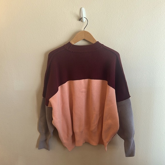 Free People Easy Street Sweater Size XS Color Block Pullover Ribbed Knit Relaxed - Picture 6 of 13